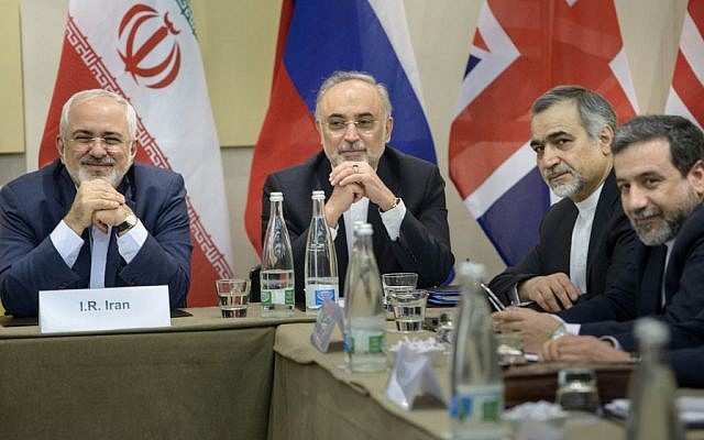 Iranian Foreign Minister Javad Zarif, left, Head of Iranian Atomic Energy Organization Ali Akbar Salehi, second left, Special Assistant to Iranian president Hossein Fereydoun, second right, and Iranian Deputy Foreign Minister Abbas Araghchi wait for the start of a meeting with Britain, Russia, China, France, Germany, European Union and the U.S. officials at the Beau Rivage Palace Hotel in Lausanne, Switzerland Monday, March 30, 2015, during Iran nuclear talks (AP Photo/Brendan Smialowski, Pool) Iranian Foreign Minister Javad Zarif, left, Head of Iranian Atomic Energy Organization Ali Akbar Salehi, second left, Special Assistant to Iranian president Hossein Fereydoun, second right, and Iranian Deputy Foreign Minister Abbas Araghchi wait for the start of a meeting with Britain, Russia, China, France, Germany, European Union and the U.S. officials at the Beau Rivage Palace Hotel in Lausanne, Switzerland Monday, March 30, 2015, during Iran nuclear talks (AP Photo/Brendan Smialowski, Pool)