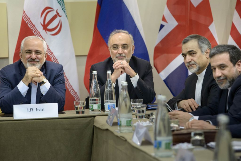 Iranian Foreign Minister Javad Zarif, left, Head of Iranian Atomic Energy Organization Ali Akbar Salehi, second left, Special Assistant to Iranian president Hossein Fereydoun, second right, and Iranian Deputy Foreign Minister Abbas Araghchi wait for the start of a meeting with Britain, Russia, China, France, Germany, European Union and the U.S. officials at the Beau Rivage Palace Hotel in Lausanne, Switzerland Monday, March 30, 2015, during Iran nuclear talks (AP Photo/Brendan Smialowski, Pool) Iranian Foreign Minister Javad Zarif, left, Head of Iranian Atomic Energy Organization Ali Akbar Salehi, second left, Special Assistant to Iranian president Hossein Fereydoun, second right, and Iranian Deputy Foreign Minister Abbas Araghchi wait for the start of a meeting with Britain, Russia, China, France, Germany, European Union and the U.S. officials at the Beau Rivage Palace Hotel in Lausanne, Switzerland Monday, March 30, 2015, during Iran nuclear talks (AP Photo/Brendan Smialowski, Pool)