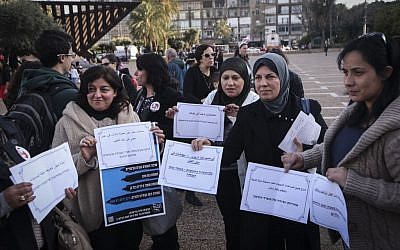 Women supporters of the Joint List take part in the party's protest tent at Rabin Square, Tel Aviv, in a demonstration against poverty in Israel, March 4, 2015 (photo credit: Flash90) Women supporters of the Joint List take part in the party's protest tent at Rabin Square, Tel Aviv, in a demonstration against poverty in Israel, March 4, 2015 (photo credit: Flash90)