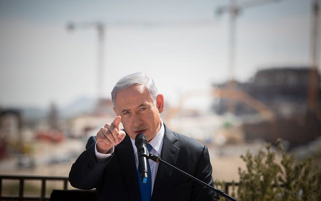 Prime Minister Benjamin Netanyahu gives a statement to the press during a visit in Har Homa, in East Jerusalem, on March 16, 2015, prior to the national Israeli elections (photo credit: Yonatan Sindel/Flash90)