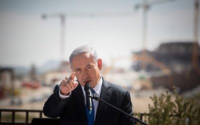 Prime Minister Benjamin Netanyahu gives a statement to the press during a visit in Har Homa, in East Jerusalem, on March 16, 2015, prior to the national Israeli elections (photo credit: Yonatan Sindel/Flash90)