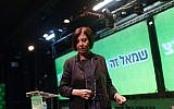 Left-wing Meretz party head Zahava Gal-onreacts to election exit polls March 17, 2015. (Photo credit: Ben Kelmer/FLASH90)