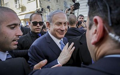 Prime Minister Benjamin Netanyahu in the southern city of Ashkelon on election day, March 17, 2015. (Photo credit: Edi Israel/Flash90)