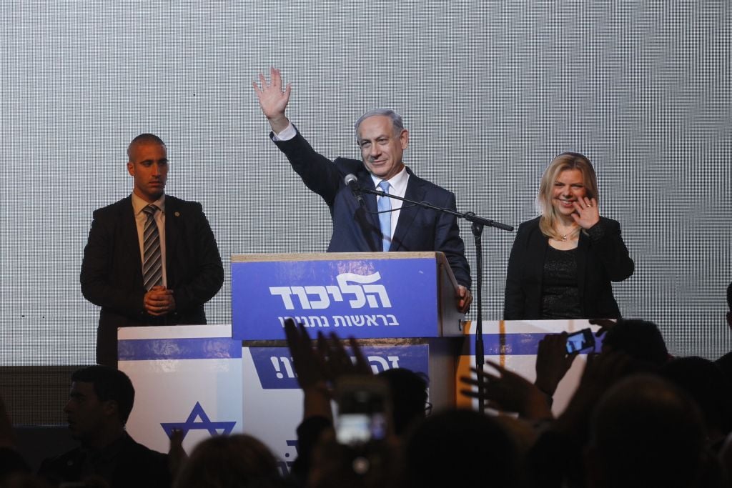 Prime Minister Benjamin Netanyahu hails victory in a speech at Likud campaign headquarters early in the morning of March 18, 2015 (Photo credit: Miriam Alster/FLASH90) Prime Minister Benjamin Netanyahu hails victory in a speech at Likud campaign headquarters early in the morning of March 18, 2015 (Photo credit: Miriam Alster/FLASH90)