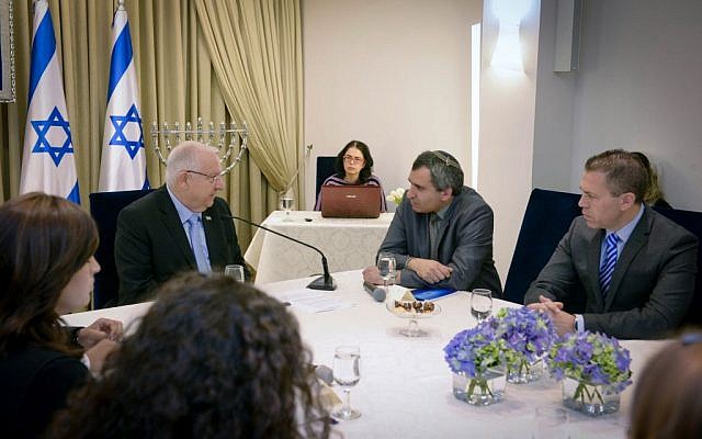 Likud party members meet with Reuven Rivlin (center), at the President's Residence, on March 22, 2015. (photo credit: Mark Neyman/GPO)