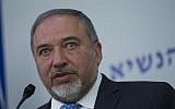 Foreign Minister Avigdor Liberman speaks to the press in Jerusalem on March 23, 2015. (photo credit: Miriam Alster/FLASh90)