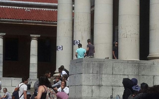 Images of Hitler and swastikas which were posted on pillars at the University of Cape Town, South Africa, Match 18, 2015 (photo credit: Saujs Cape Town, courtesy) Images of Hitler and swastikas which were posted on pillars at the University of Cape Town, South Africa, Match 18, 2015 (photo credit: Saujs Cape Town, courtesy)