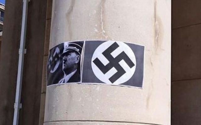 Images of Hitler and swastikas which were posted on pillars at the University of Cape Town, South Africa, Match 18, 2015 (photo credit: Saujs Cape Town, courtesy) Images of Hitler and swastikas which were posted on pillars at the University of Cape Town, South Africa, Match 18, 2015 (photo credit: Saujs Cape Town, courtesy)