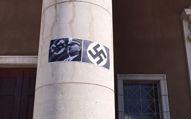 Images of Hitler and swastikas which were posted on pillars at the University of Cape Town, South Africa, Match 18, 2015 (photo credit: Saujs Cape Town, courtesy) Images of Hitler and swastikas which were posted on pillars at the University of Cape Town, South Africa, Match 18, 2015 (photo credit: Saujs Cape Town, courtesy)