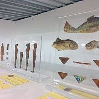 Fish mosaics made of tiny glass tiles (photo credit: Ilan Ben Zion/Times of Israel staff)