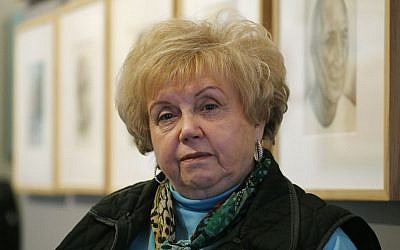 Holocaust survivor and author Paula Burger, 80, at the Mizel Museum of Jewish heritage, in Denver, March 3, 2015 (photo credit: AP/Brennan Linsley)