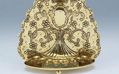 Gold travelling Hanukkah menorah. (photo credit: Courtesy of John Endlich Antiquairs/ JTA)