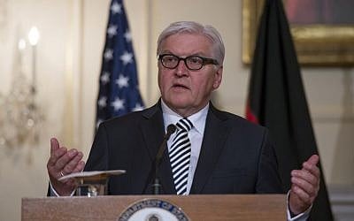 German Foreign Minister Frank-Walter Steinmeier speaks while meeting with Secretary of State John Kerry at the State Department in Washington, Wednesday, March 11, 2015. (photo credit: AP Photo/Molly Riley)