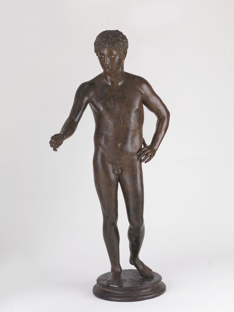 Roman statue of a young god or athlete, provenance unknown, 1st century BCE–1st century CE, bronze, glass from the Belfer Collection (photo credit: © The Israel Museum, Jerusalem, Elie Posner) Roman statue of a young god or athlete, provenance unknown, 1st century BCE–1st century CE, bronze, glass from the Belfer Collection (photo credit: © The Israel Museum, Jerusalem, Elie Posner)
