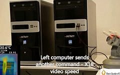 Researchers from Ben Gurion University used heat to communicate between two computers, enabling control of a toy missile-launcher (bottom right). (screen capture: YouTube/Cyber Security Labs @ Ben Gurion University)