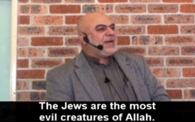 Ismail Al-Wahwah calls coexistence with Israel 'a delusion,' in a speech on March 3, 2015. (Screen capture, MEMRI TV)