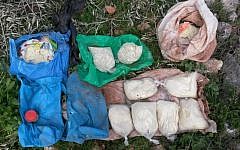 Bags of explosive materials confiscated by the Shin Bet from a suspected Hamas cell in Qalqilya in an undated photo. (photo credit: Shin Bet)