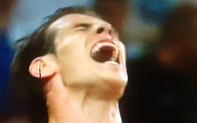 Gareth Bale celebrates after putting Wales into a 3-0 lead over Israel in their March 28, 2015 European Championship qualifier (Channel 1 screenshot) Gareth Bale celebrates after putting Wales into a 3-0 lead over Israel in their March 28, 2015 European Championship qualifier (Channel 1 screenshot)