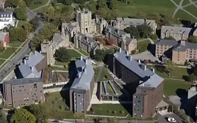 An aerial view of Cornell University in Ithaca, New York. (screen capture: YouTube/Cornell University)