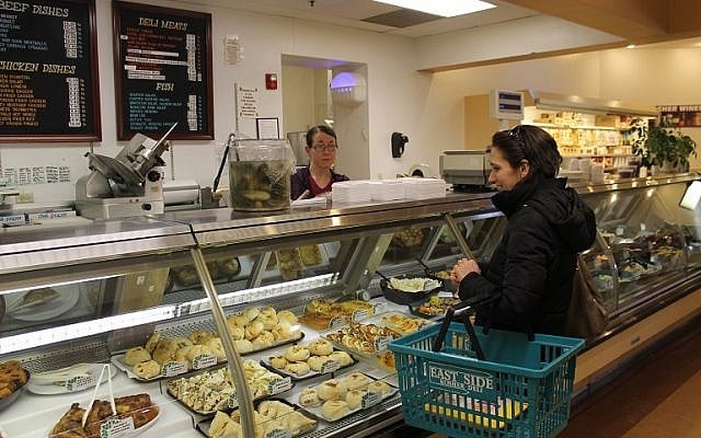 There are four varieties of knishes at the East Side Kosher Deli, a mainstay of Denver’s Jewish community. (Photo credit: Uriel Heilman/JTA)