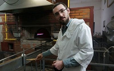 Kashrut supervisor Rabbi Shmuel Liberman at the Tiferet Hamatzot factory in Dnepropetrovsk, Ukraine, Dec. 8, 2014. (Cnaan Liphshiz/JTA)