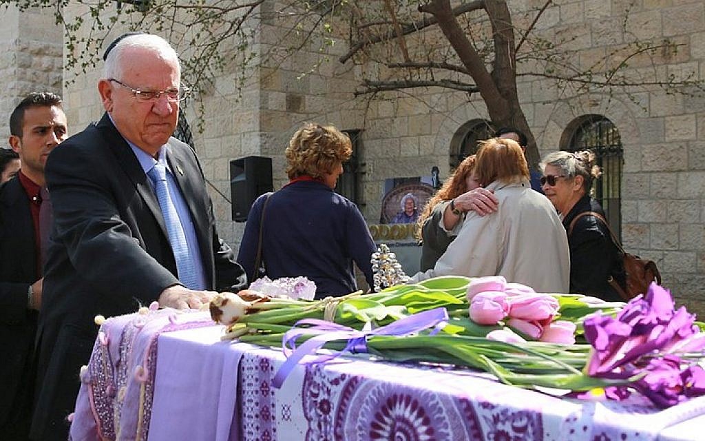 President Reuven Rivlin seen at a ceremony in memory of late movie pioneer Lia Van Leer, held at the Cinematheque in Jerusalem on march 16, 2015. (photo credit: Uri Lenz/FLASH90)
