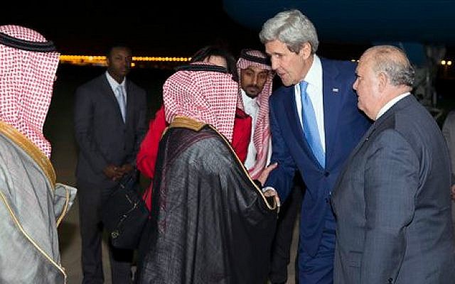 US Ambassador to Saudi Arabia Joseph Westphal, right, stands with Secretary of State John Kerry as he arrives at Riyadh Air Base, on Thursday, March 5, 2015, in Riyadh, Saudi Arabia (photo credit: AP/Evan Vucci) US Ambassador to Saudi Arabia Joseph Westphal, right, stands with Secretary of State John Kerry as he arrives at Riyadh Air Base, on Thursday, March 5, 2015, in Riyadh, Saudi Arabia (photo credit: AP/Evan Vucci)