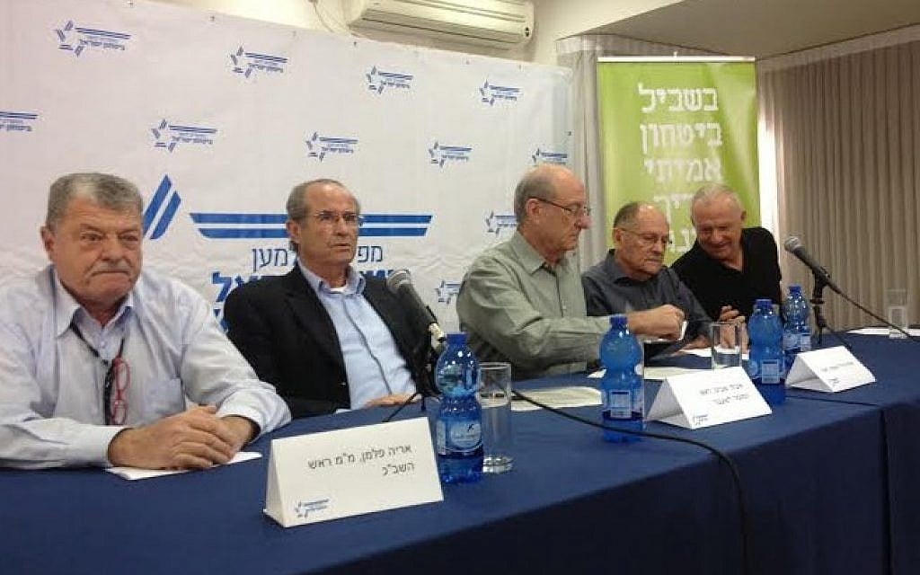 Commanders for Israel’s Security members at a press conference in Tel Aviv, March 11, 2015. (Photo credit: Mitch Ginsburg/times of Israel) Commanders for Israel’s Security members at a press conference in Tel Aviv, March 11, 2015. (Photo credit: Mitch Ginsburg/times of Israel)