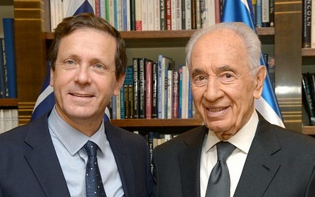 Zionist Union party leader Isaac Herzog and ex-president Shimon Peres on November 24, 2013. (photo credit: Mark Neyman/GPO/FLASH90) Zionist Union party leader Isaac Herzog and ex-president Shimon Peres on November 24, 2013. (photo credit: Mark Neyman/GPO/FLASH90)
