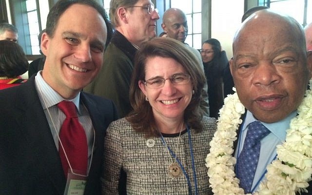 Rabbi Jonah Pesner, left, the new head of the Reform movement’s Religious Action Center, and Rep. John Lewis (D-Ga.) in Selma, Ala. (Courtesy photo)