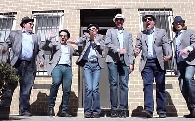 A screen shot of Six13's "Uptown Passover" parody video. (screen capture: YouTube)
