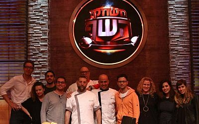 Bloggers in Israel with VIBE Israel and on the Chef Games set with the chef judges (photo credit: Ike Yeski)