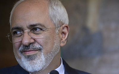 Iranian foreign minister Mohammad Javad Zarif at a press conference at Necessidades Palace in Lisbon, April 15, 2015. (AFP/Patricia De Melo Moreira)