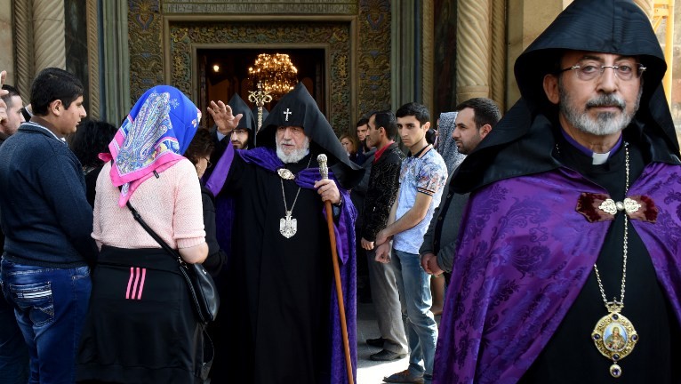 Armenia's Apostolic Church leader, Catholicos Garegin II (C) blesses the faithful during a religious service at the cathedral in Etchmiadzin, outside Yerevan, on April 23, 2015, ahead of the canonization ceremony for the Martyrs of the Armenian Genocide. (Karen Minsya/AFP) Armenia's Apostolic Church leader, Catholicos Garegin II (C) blesses the faithful during a religious service at the cathedral in Etchmiadzin, outside Yerevan, on April 23, 2015, ahead of the canonization ceremony for the Martyrs of the Armenian Genocide. (Karen Minsya/AFP)