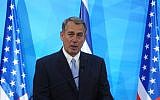 Former US House Speaker John Boehner in Jerusalem on April 1, 2015 (AFP/Debbie Hill/Pool)