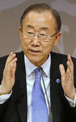 United Nations Secretary General Ban Ki-moon holds a press conference during the 13th UN Congress on Crime Prevention and Criminal Justice in the Qatari capital Doha on April 12, 2015 (AFP PHOTO / AL-WATAN DOHA / KARIM JAAFAR)