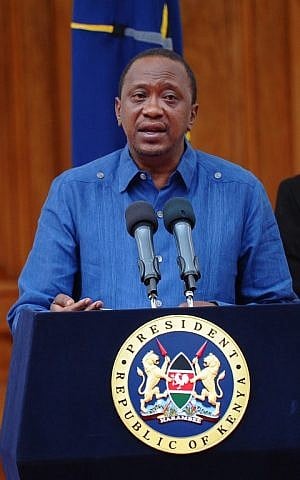 Kenyan President Uhuru Kenyatta addresses the Nation at the State House capital Nairobi on April 4, 2015 where he declared 3 days of national mourning following the Garissa University College terror attack and promised to support the victims. (photo credit: John Muchucha/AFP)