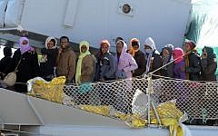 Illustrative photo of a boat transporting migrants arriving at the port of Messina after a rescue operation at sea on April 18, 2015 in Sicily. (Giovanni Isolino/AFP)