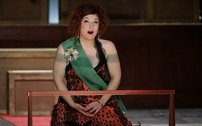 French Mezzo-Soprano Isabelle Druet as she performs during a dress rehearsal of Jacques Offenbach's "La Grande Duchesse", at the Theatre de l'Athenee in Paris. (photo credit: AFP PHOTO/KENZO TRIBOUILLARD)