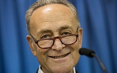 US Senator Chuck Schumer (D-NY) in New York City, March 31, 2015 (Andrew Burton/Getty Images/AFP)