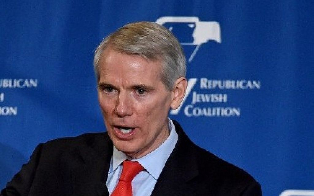 US Sen. Rob Portman (R-Ohio) speaks during the Republican Jewish Coalition spring leadership meeting at The Venetian Las Vegas on April 25, 2015 in Las Vegas, Nevada. (Ethan Miller/Getty Images/AFP)