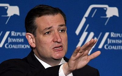 Republican presidential candidate US Sen. Ted Cruz (R-TX) speaks during the Republican Jewish Coalition spring leadership meeting at The Venetian Las Vegas on April 25, 2015 in Las Vegas, Nevada. (Ethan Miller/Getty Images/AFP)