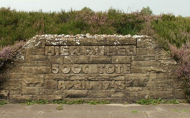 One of several mass graves at the memorial site on the grounds of the former Bergen-Belsen concentration camp. The sign reads: 'Here lie 5,000 dead. April 1945.' (Photo credit: CC, BY-SA Drow69/Wikimedia) One of several mass graves at the memorial site on the grounds of the former Bergen-Belsen concentration camp. The sign reads: 'Here lie 5,000 dead. April 1945.' (Photo credit: CC, BY-SA Drow69/Wikimedia)