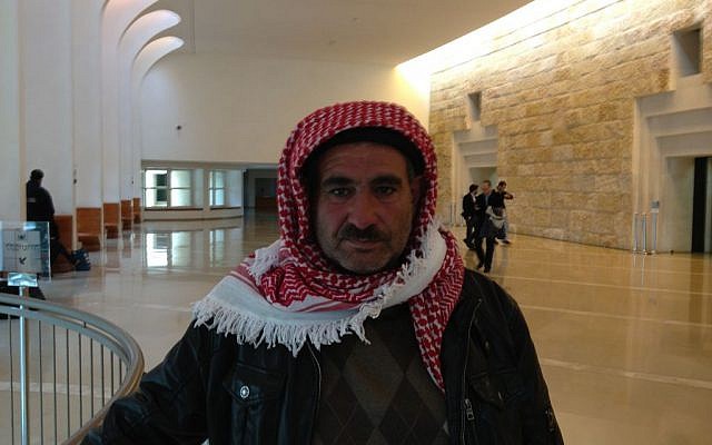 Jihad Nawajah of Susya appears at the Supreme Court in Jerusalem, April 12, 2015 (photo credit: Elhanan Miller/Times of Israel)