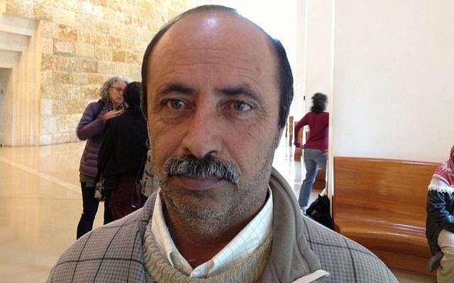 Odeh Najadeh of Kaabneh-Dqeiqeh appears at the Supreme Court in Jerusalem, April 12, 2015 photo credit: (Elhanan Miller/Times of Israel)