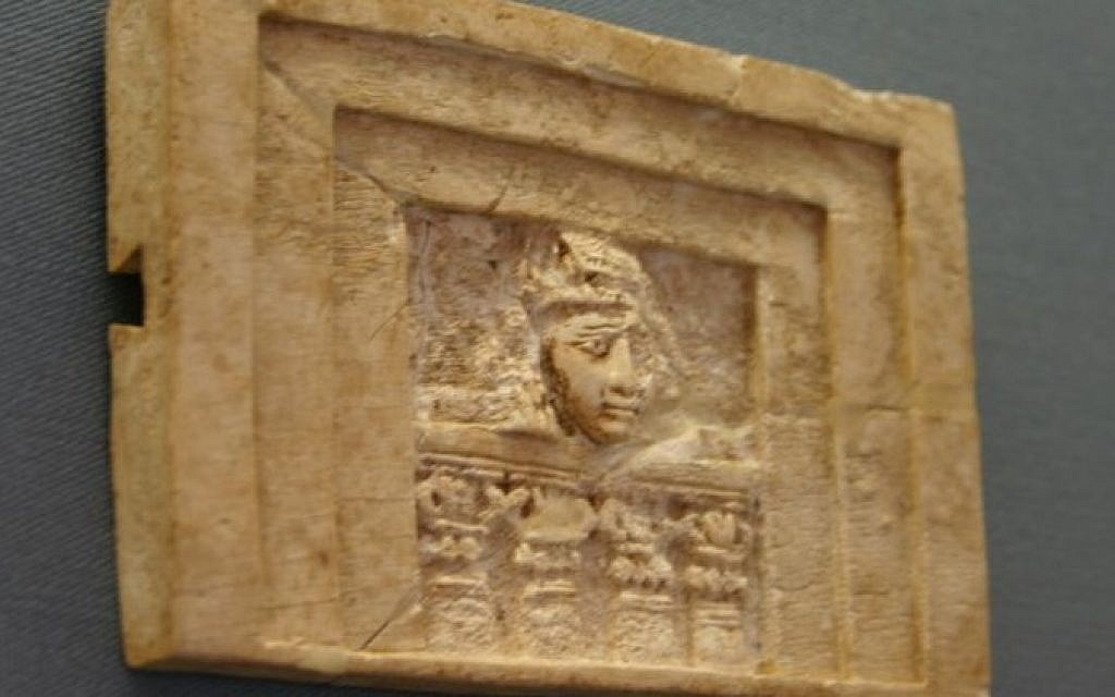 Window with a woman’s disgusted face gazing outwards, at the Jerusalem Bible Lands Museum (photo credit: Shmuel Bar-Am)