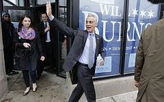 Chicago Mayor Rahm Emanuel waves to supporters as he leaves a campaign office Tuesday, April 7, 2015 in Chicago, as he and his opponent, Cook County Commissioner Jesus "Chuy" Garcia, rally supporters on the morning of the city's mayoral runoff election. (Photo credit: AP/M. Spencer Green)