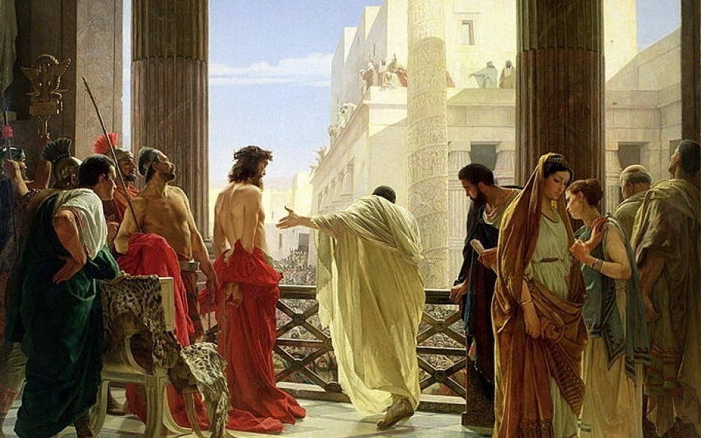 Pilate presents Jesus, as depicted in Ecce Home (Behold the man) by Antonio Ciseri, 1871 (public domain, via wikipedia)