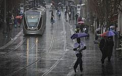 Illustrative photo of rain in Jerusalem, (Photo credit: Hadas Parush/Flash90)