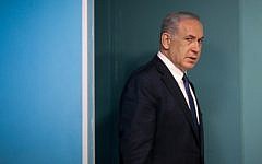 Prime Minister Benjamin Netanyahu arriving at the weekly cabinet meeting, April 19, 2015. (photo credit: Flash90/Olivier Fitoussi, Pool)
